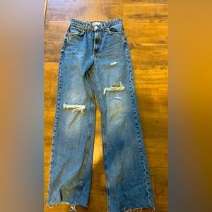 Zara high waisted wider leg jeans distressed
